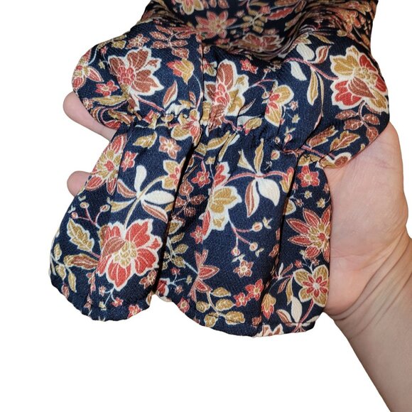 Vision Women’s Medium Navy Floral Boho Long Sleeve Dress Ruffle Hem Polyester - Picture 8 of 8